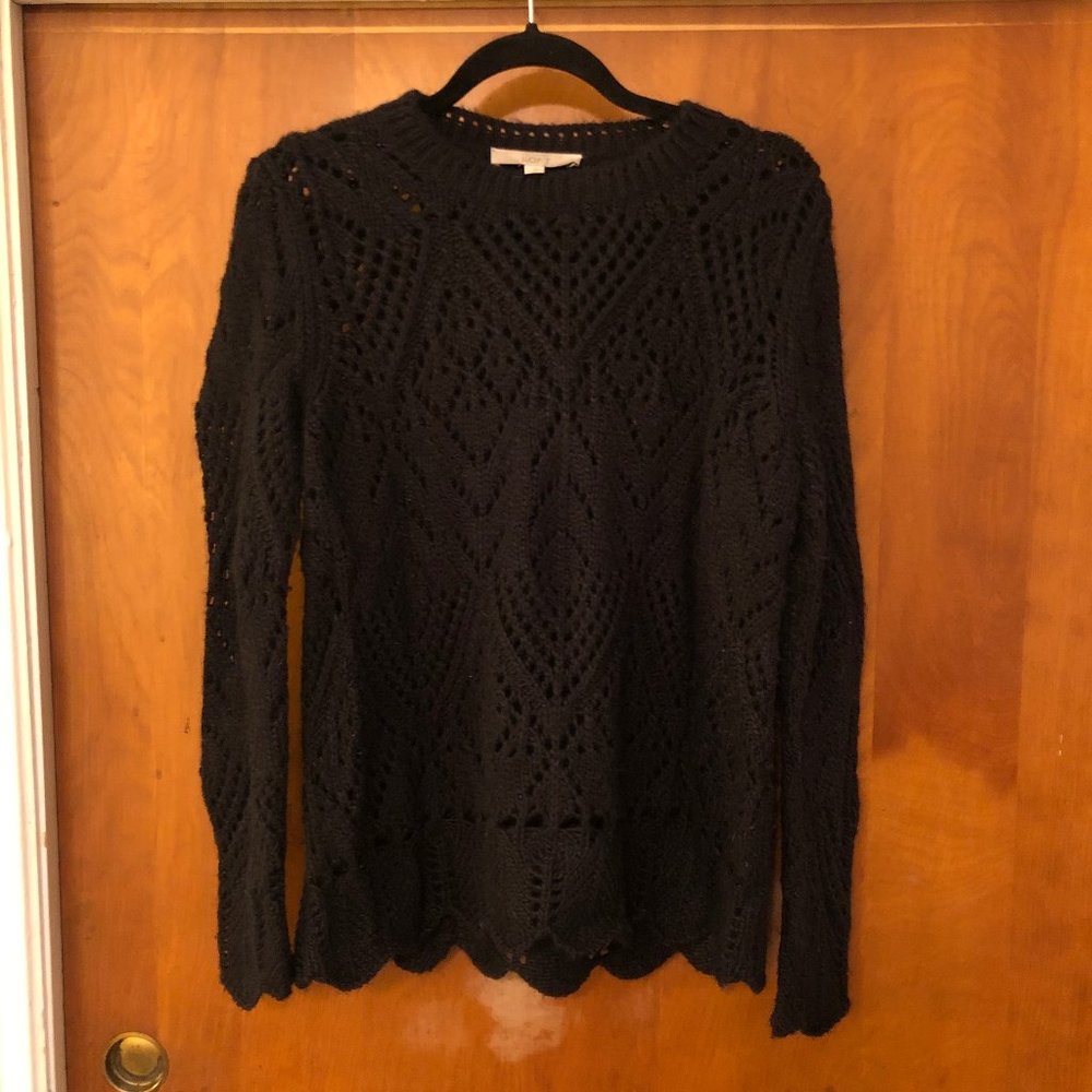 LOFT- Black Open Knit Sweater - NWOT